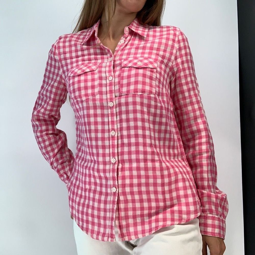 H&M pink white cotton shirt top button down womens sz 8 or M